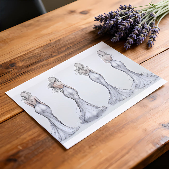 Modern dressing room with fashion silhouette wallpaper providing an artistic, studio-like aesthetic