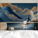 Modern home office with a dynamic alpine papercraft mural on the main feature wall.