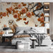 Whimsical owl garden mural featured in a home office space with warm wooden accents.