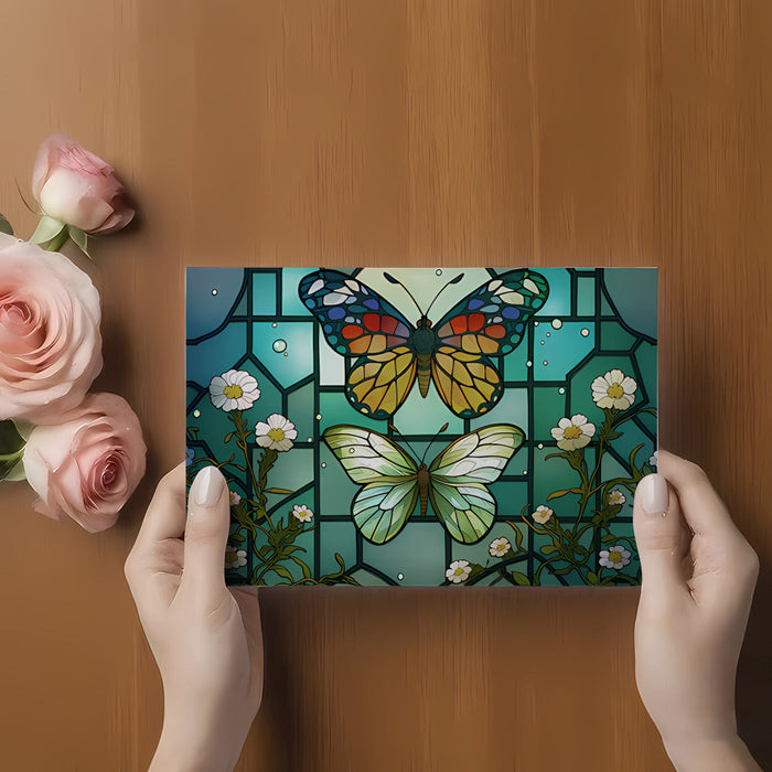 Detailed view of a butterfly nature mural in a modern living room setting