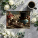 Moody floral wallpaper featuring teapots and roses used as an accent wall in a cozy home library.