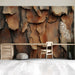 Modern bedroom featuring a natural bark wall mural that provides a calm, earthy aesthetic for a relaxing retreat.