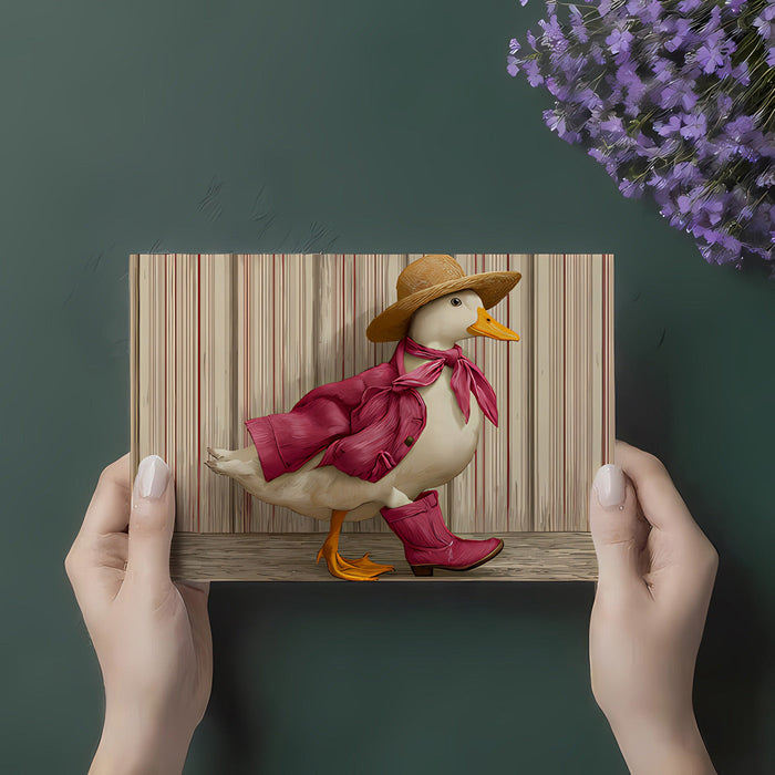 A creative study or home office with the duck mural as an accent wall behind a wooden desk.