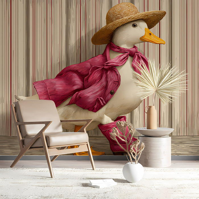 A lighthearted breakfast nook decorated with the whimsical duck mural to create a conversational space.