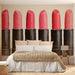 A walk-in wardrobe area decorated with the lipstick mural to add a pop of color and personality.