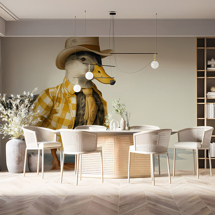 A bright playroom interior featuring a stylish duck mural that adds personality and color to the space.