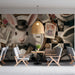 Fantasy rabbit mural decorating a playful dining room wall with vintage-style decor accents