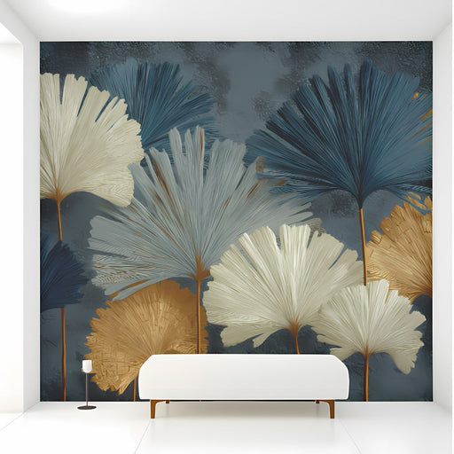 A home office space featuring the artistic botanical wall mural to provide a creative and calm backdrop.