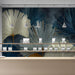 A sophisticated living room featuring the ginkgo leaf mural as a dramatic backdrop behind a velvet sofa.