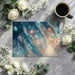 A cozy bedroom wall covered in a flowing, celestial-inspired abstract wallpaper.