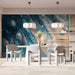 Professional home office space with a sophisticated blue and peach fluid art mural.