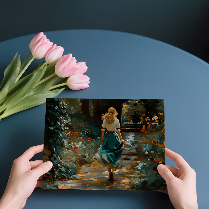 The garden mural installed in a sophisticated home office with brass light fixtures.