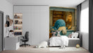 Whimsical whale mural installed on a feature wall in a child’s bedroom with wooden toys.