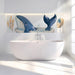 Cute bathing whale mural in a bright and clean bathroom setting