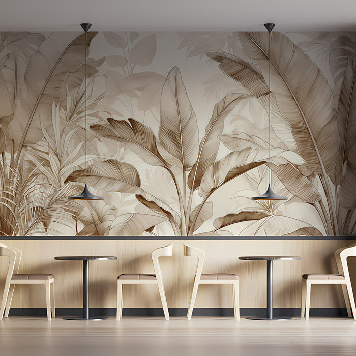 Modern office space with a calming botanical sketch mural wall