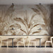 Modern office space with a calming botanical sketch mural wall