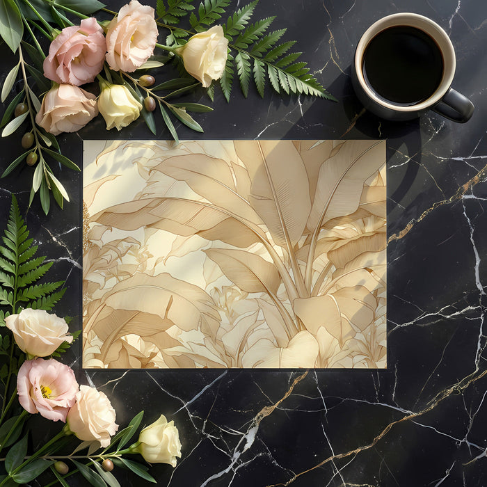 Elegant home office wall with botanical line art wallpaper, creating a clean and focused workspace.