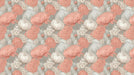 Floral pattern wallpaper with sketch-style dusty rose peonies and cream blossoms on a taupe swirling background