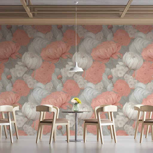 Sophisticated floral wall covering in a home nursery with a warm, neutral color palette
