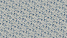 Intricate indigo blue scrollwork floral pattern on an oatmeal background with a vintage paper texture.