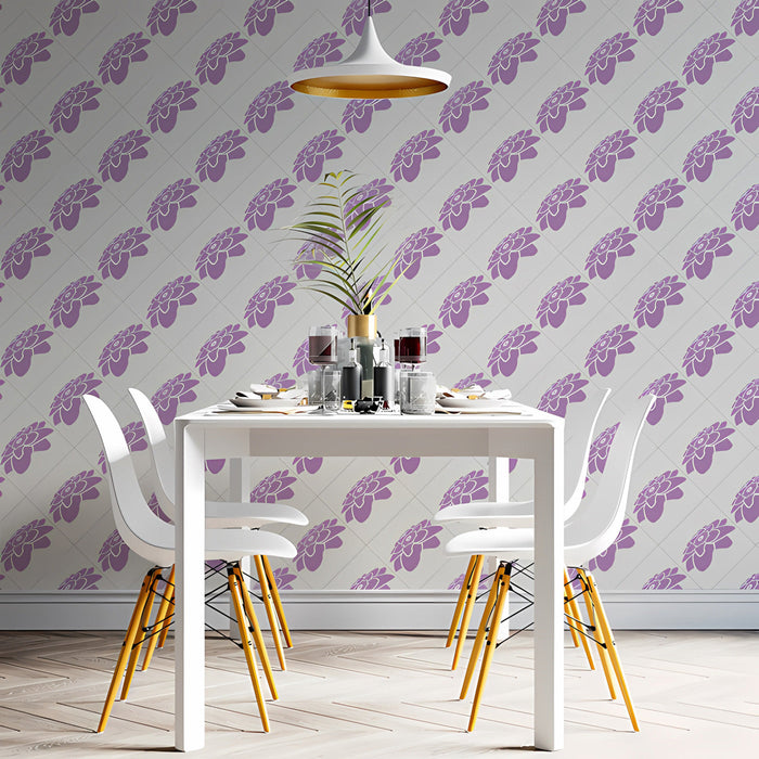 Geometric floral wall design in a clean and bright guest bedroom