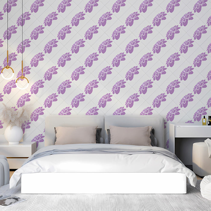 Soft floral lilac wallpaper installed in a light and airy modern nursery
