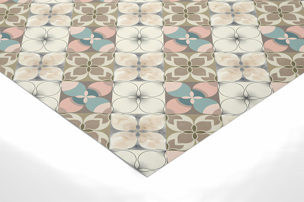 A modern kitchen space showing the tile-inspired wallpaper as a stylish backsplash alternative.