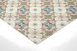 A modern kitchen space showing the tile-inspired wallpaper as a stylish backsplash alternative.