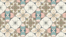A geometric tile pattern featuring watercolor flowers in blush, sage, cream, and charcoal.
