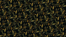 Intricate olive branch pattern with golden leaves and olives on a black background