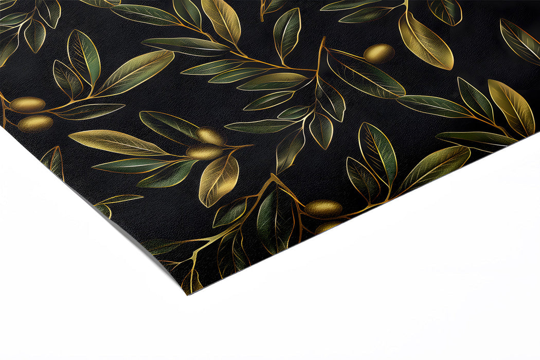 Sophisticated botanical wallpaper featured on a dark home office accent wall