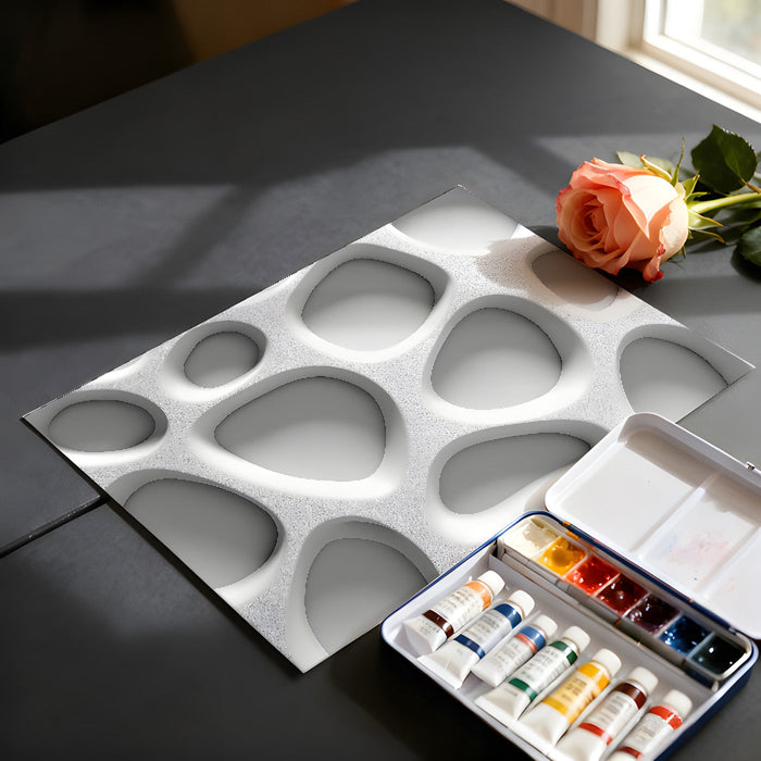 Minimalist home office interior with a 3D organic white wallpaper design