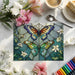 Floral and butterfly stained glass mural installed in a cozy bedroom setting