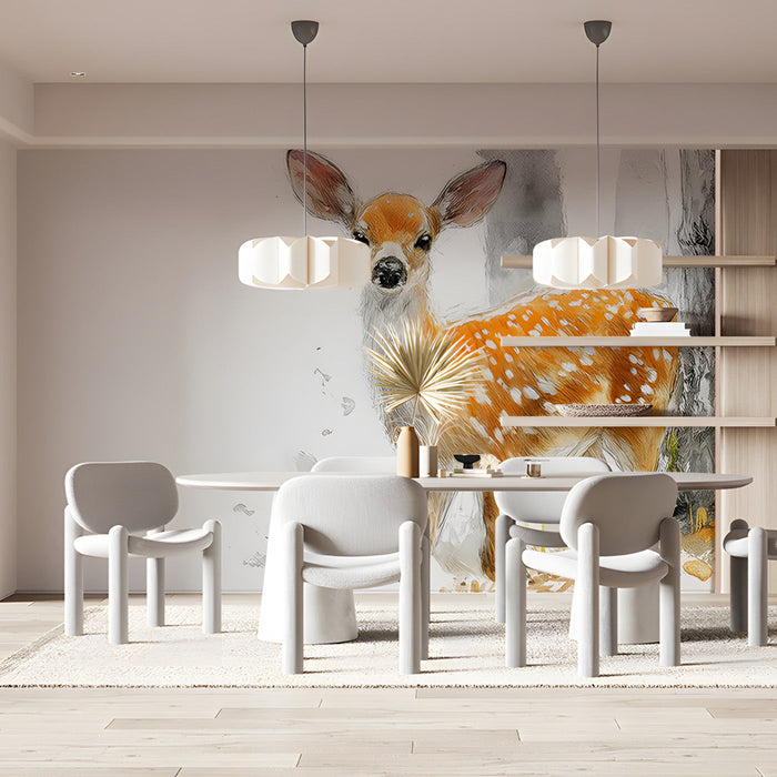 The deer illustration used in a quiet study or reading nook to provide a natural, artistic focal point.