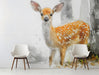 The deer mural installed in a cozy nursery with soft bedding and warm wood accents.