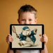 A creative playroom space decorated with a sophisticated bear tennis player wall mural.