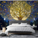 A moody dining room design with the moonlit forest mural providing a dramatic and artistic backdrop.
