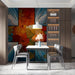 A colorful mosaic-style wallpaper featured in a sophisticated entryway with clean white accents.