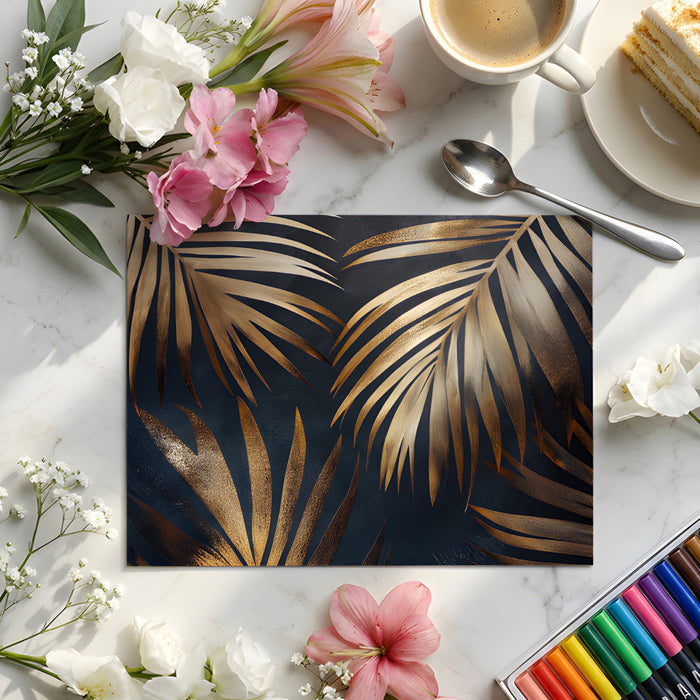 Moody tropical wallpaper mural featured in a sophisticated, dimly lit bedroom