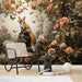 A cozy bedroom with a whimsical fox and rose garden mural behind a wooden headboard.
