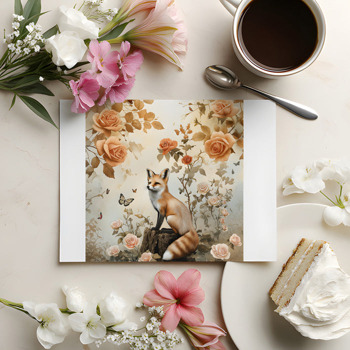Forest-themed rose mural on the wall of a bright, airy living room with soft textiles