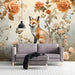 Charming fox and floral wallpaper accent wall in a quiet bedroom setting
