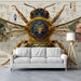 A sophisticated reading nook styled with the vintage scientific bee pattern on the feature wall.