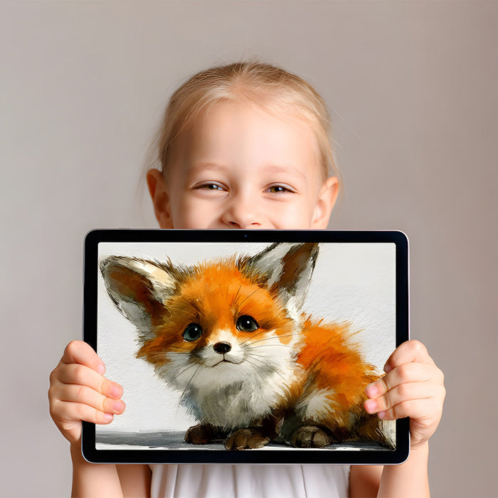 A child’s bedroom with the artistic fox wallpaper creating a whimsical focus behind a bed.