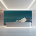 Contemporary home office featuring a teal and white landscape mural that expands the room