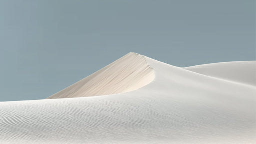 Minimalist desert sand dune mural with cream and ivory wind-swept textures against a soft slate blue sky