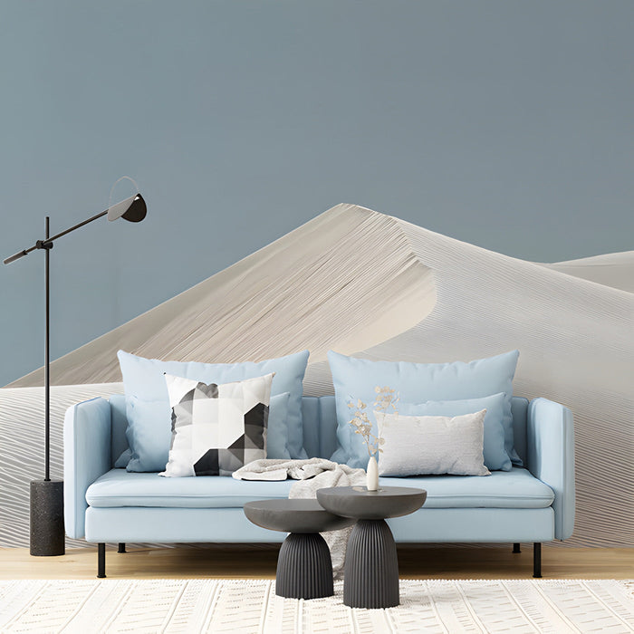 Contemporary home office workspace featuring a clean and relaxing sand dune mural on the main wall