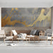 Sophisticated dining room wall featuring a large-scale metallic gold splash mural for a luxury interior finish.
