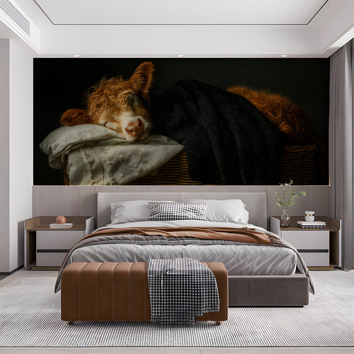 Sophisticated living room feature wall showing a warm ginger calf mural design