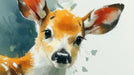 Close-up of an impressionistic fawn mural with orange fur and charcoal accents